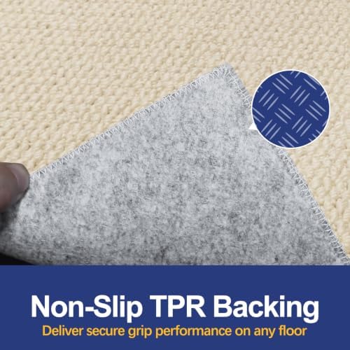 Faux Jute Area Rug 6'x9', Washable & Non-Slip, Off White