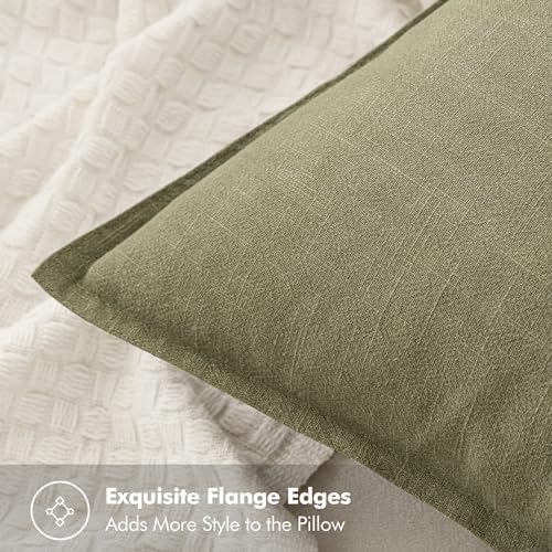 MIULEE Neutral Green Linen Pillow Covers Pack of 4 Decorative Natural Solid - Image 3