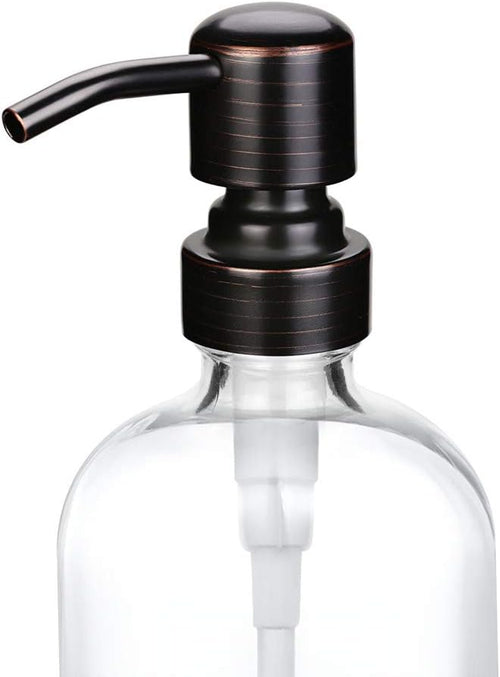 2 Pack Thick Clear Glass Boston Round Bottles /Oil Rubbed Bronze Stainless - Image 2