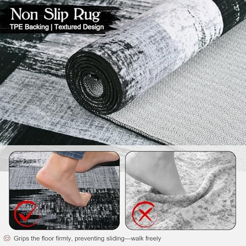 Yinhua Modern Geometric 5x8 Area Rug, Patchwork Grey Rugs for Living Room Was...