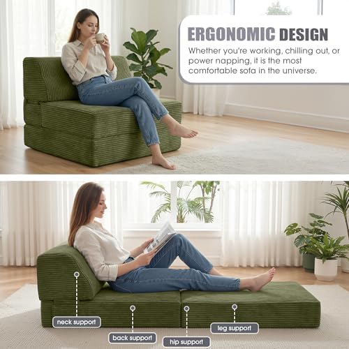 Kasunpul Folding Sofa Bed with Pillow, Memory Foam Fold Out Chair Bed, Conver...