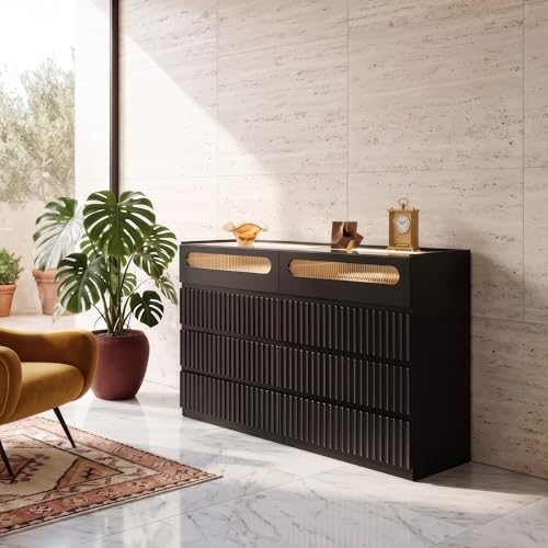 senlin Fluted 8 Drawer Dresser,Modern Chest of Drawers,Black