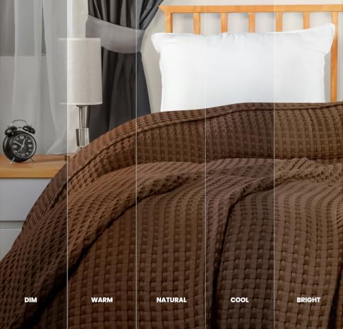 Utopia Bedding 100% Cotton Waffle Blanket Queen Size Brown, 90x90 Inch