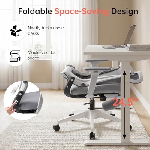 Ergonomic Foldable Office Chair with Footrest and Lumbar Support, Grey