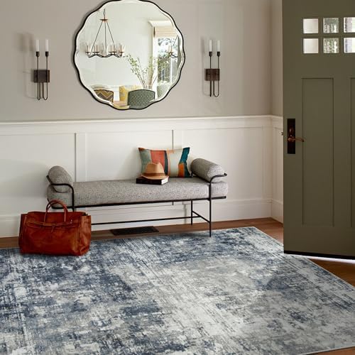 6x9 Area Rugs for Living Room Bedroom Dining Room Washable Blue Grey
