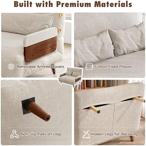 JASIWAY 3-in-1 Convertible Sleeper Chair, 45" Sofa Bed with Walnut Armrest