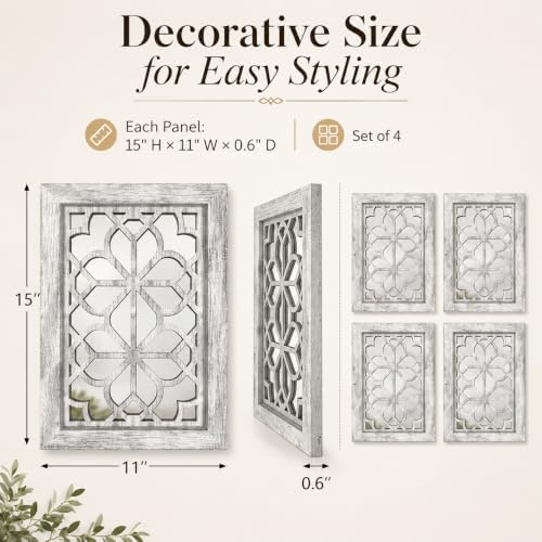 Set of 4 11x15 Inch Rectangular Shatterproof Grey Decorative Wall Mirrors, Bo...