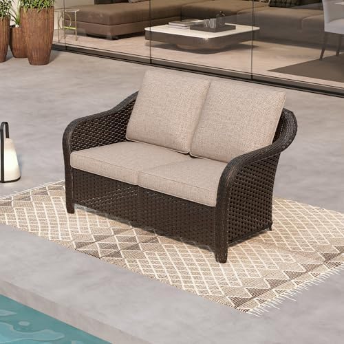 2 Seater Outdoor Patio Couch with Handwoven PE Wicker