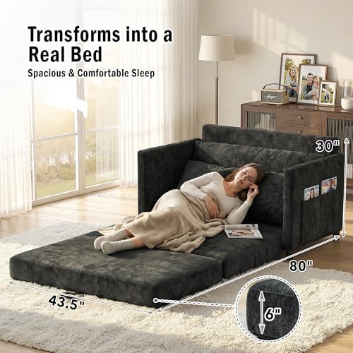 Convertible Sofa Bed with Foldable Side Table, 51" Pull Out Sleeper Couc...