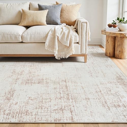 10x14 Area Rug for Living Room Bedroom: Non-Slip Modern Beige White