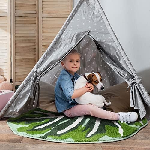 Kids Rug Green Leaf Area Rug for Nursery Cute Bath Mat Non Slip Small Preppy ...