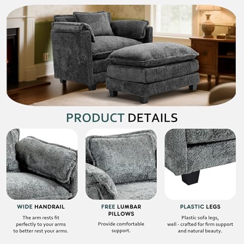 KEIKI Boucle Oversized Reading Chair with Storage & Ottoman, 40" W M...