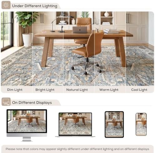 9x12 Area Rugs for Living Room Large Washable Rug Vintage Blue