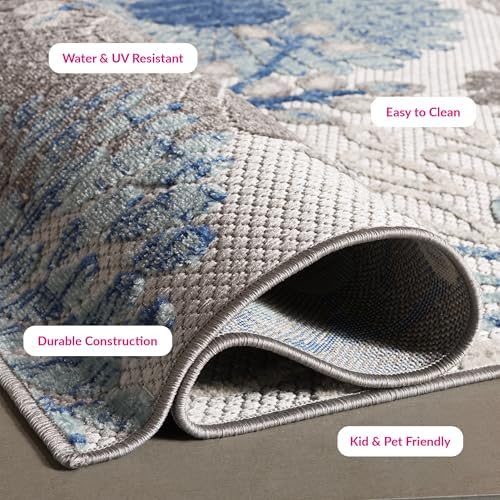SAFAVIEH Washable Rug Outdoor Cabana Collection - 11' Square, Grey & Blue, Non-Shedding & Easy to Clean, Ideal for Patio, Backyard, Mudroom (CBN832F)