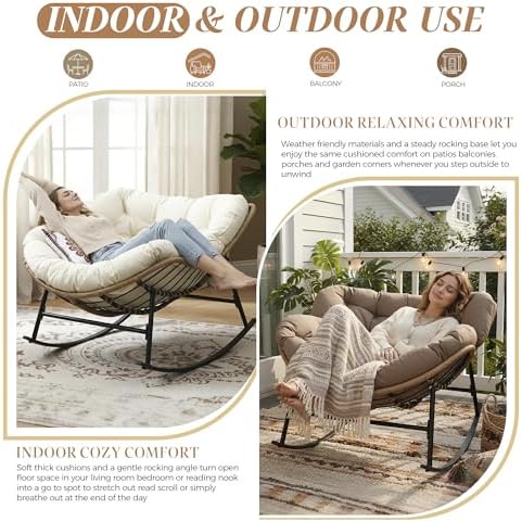 BULEXYARD Outdoor Papasan Rocking Chair, Oversized Egg Patio Lounge Chair