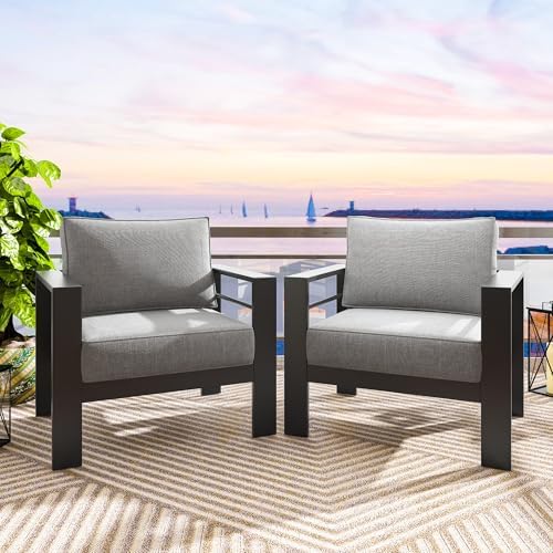 Aluminum Outdoor Patio Chairs, Patio Sofa with 10" Back Cushion, Light Grey