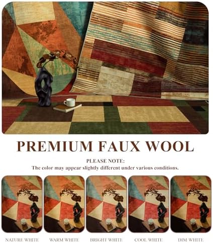YIHOUSE Brown Area Rug 8x10,Geometric Burnt Orange Area Rug Non Slip,Farmhous...