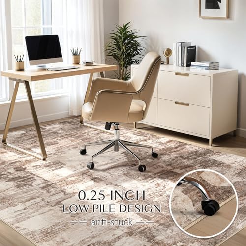 kakania Abstract 10x14 Area Rugs for Living Room: Washable Rugs Brown