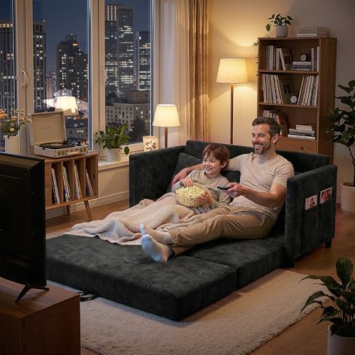 Convertible Sofa Bed with Foldable Side Table, 51" Pull Out Sleeper Couc...