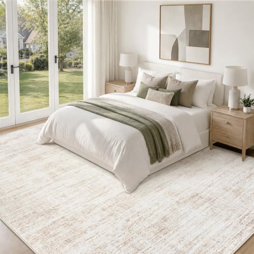 8x10 Area Rugs for Living Room Washable Rug Neutral Abstract Beige Carpet