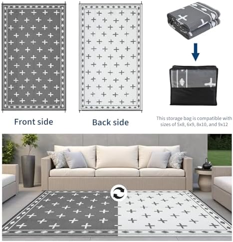 Garvee Outdoor Rug 9x12 ft Waterproof Reversible Patio Rug