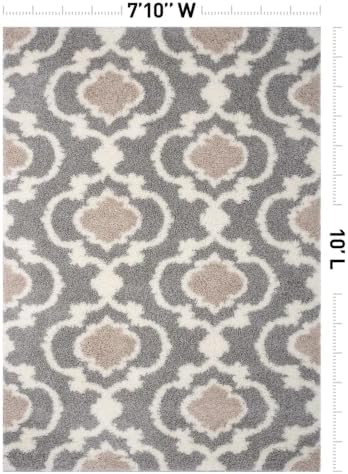 Rugshop Moroccan Trellis Shag Plush Soft Area Rug Gray 7'10" x 10'