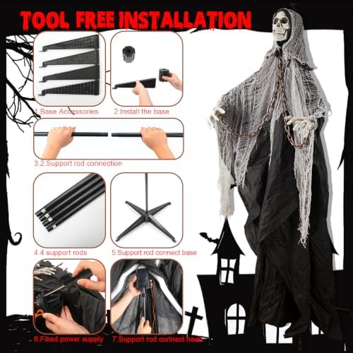 Halloween Skeleton With LED Red Glowing Eyes, Sound & Touch Activated Mot...