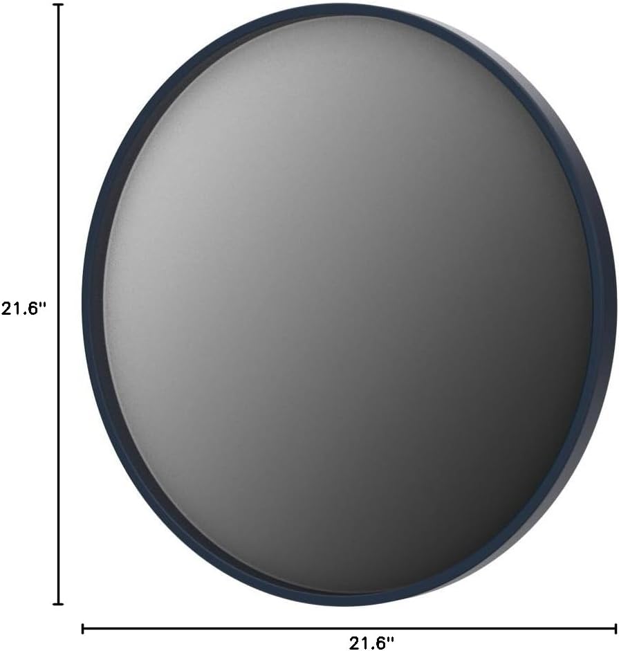 Kate and Laurel Travis Round Wood Wall Mirror, 21.6" Diameter, Navy Blue...