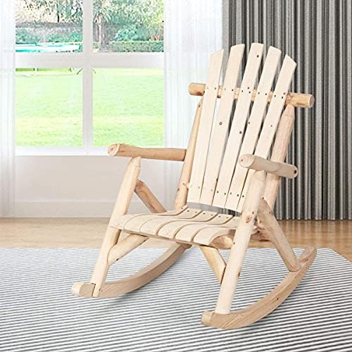 GIANTEX Log Wooden Rocking Chair Set of 2, Wood Porch & Patio Rockers wit...