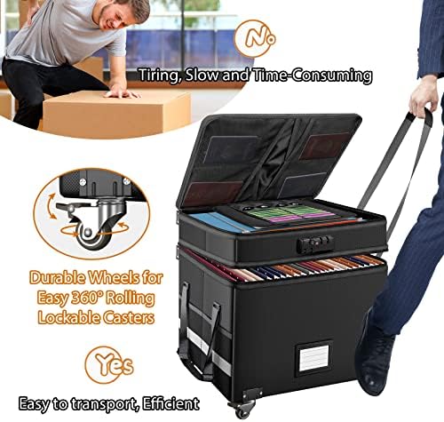 DocSafe Fireproof Document Box with Lock,2-Layer File Box with Wheels,Collaps...