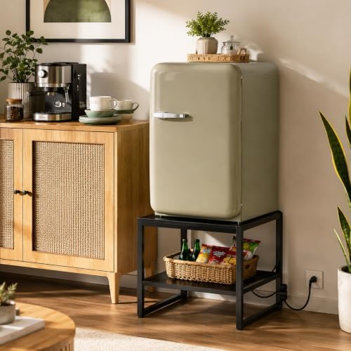 Homieasy End Table with Charging Station, 20" Mini Fridge Stand, Black