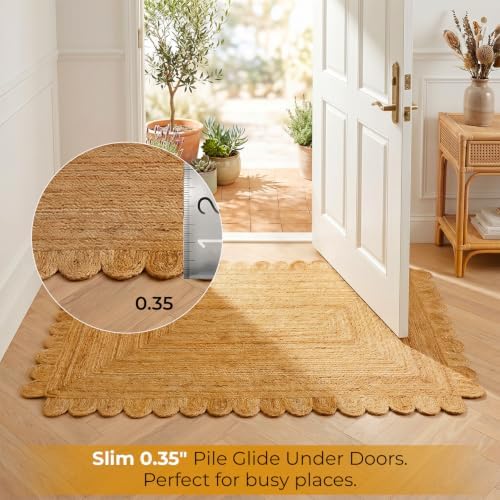 GRUHUM Scalloped Jute Area Rug 5X8ft Natural Handwoven Farmhouse Rug Large