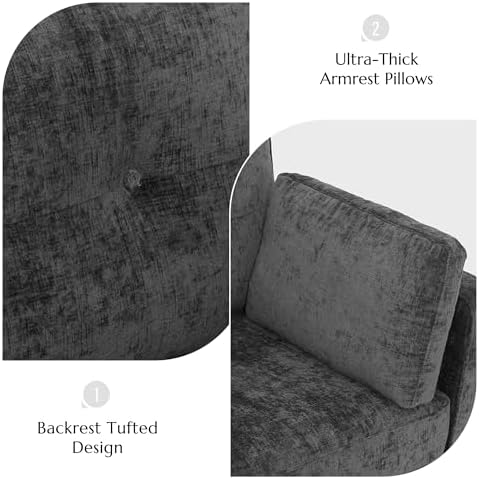 Luxury Oversized Accent Reading Armchair Set of 2, 41", Chenille, Gray
