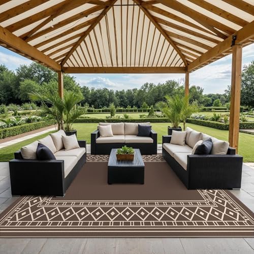 GENIMO Outdoor Rug, Waterproof Plastic Rugs 10'x14' for Camping Coffee