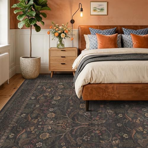 9x12 Botanical Big Rugs for Living Room, Machine Washable Soft Flower Area Ru...