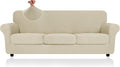ZNSAYOTX 4 Piece Stretch XL-Sofa Covers (91"-110") for 3 XL Cushion Couch, Thick Couch Cover with Elastic Band Bottom Ties Non-Slip Stay in Place, Soft Durable Oversized Slipcovers, Khaki