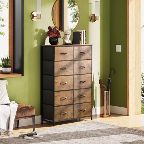 WLIVE Tall Dresser for Bedroom, Rustic Brown Wood Grain Print