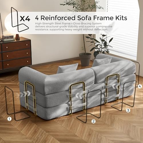 79" Convertible Futon Sofa Bed,Boneless Couch for Living Room | Light Gray