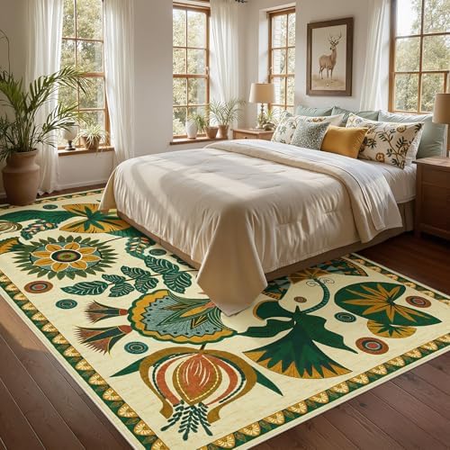 Joydeco Egypt Floral Large Washable 9x12 Area Rugs for Living Room Bedroom
