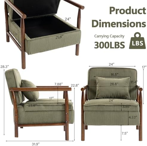 HRVEOCEI Green Accent Chair with Storage for Small Spaces (Green)