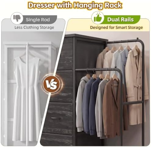 Romorgniz Tall Dresser with Hanging Rack & Extra Deep Storage,47.28"...