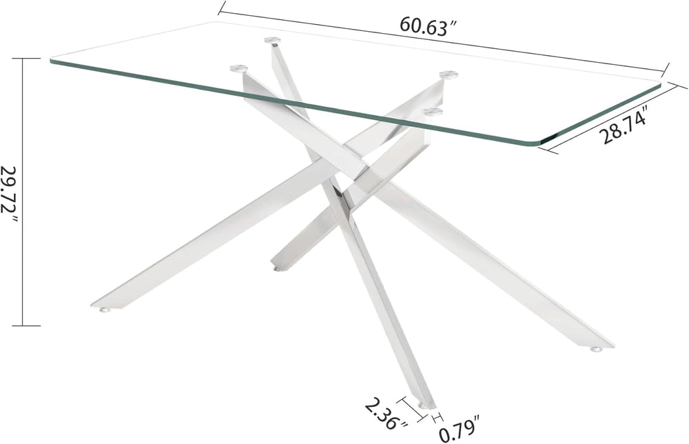 61" Rectangle Glass Dining Table for 4-6, Luxury Kitchen Table with Temp...
