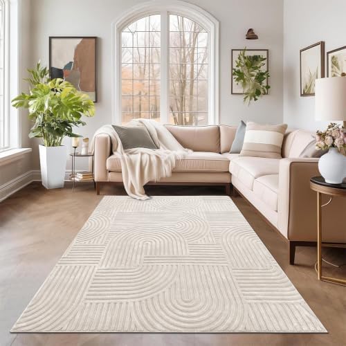 Pauwer 5x7 Area Rugs for Living Room, Modern Non Slip Washable Rug, Beige