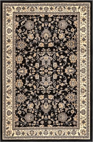 Rugs.com - Yasmin Rug – 6' 1 x 9' Black Traditional Rug – Easy-Clean ...