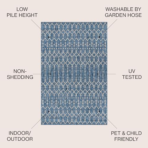 JONATHAN Y Moroccan Geometric Indoor Outdoor Area Rug 6X9 Navy/Light Gray, Ou...