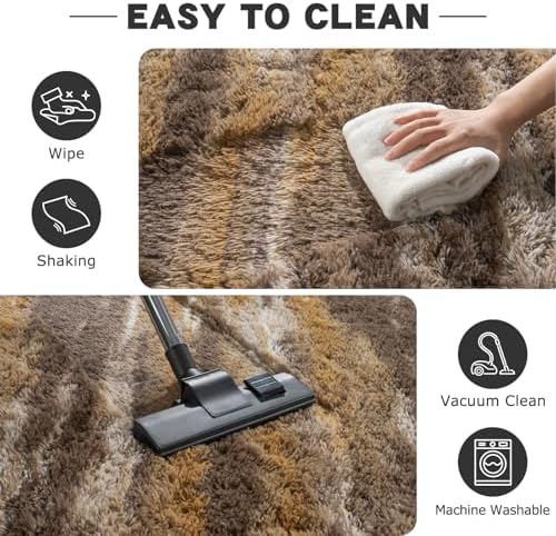 5x7 Abstract Brown Fluffy Rug for Bedroom Living Room Washable Non-Slip