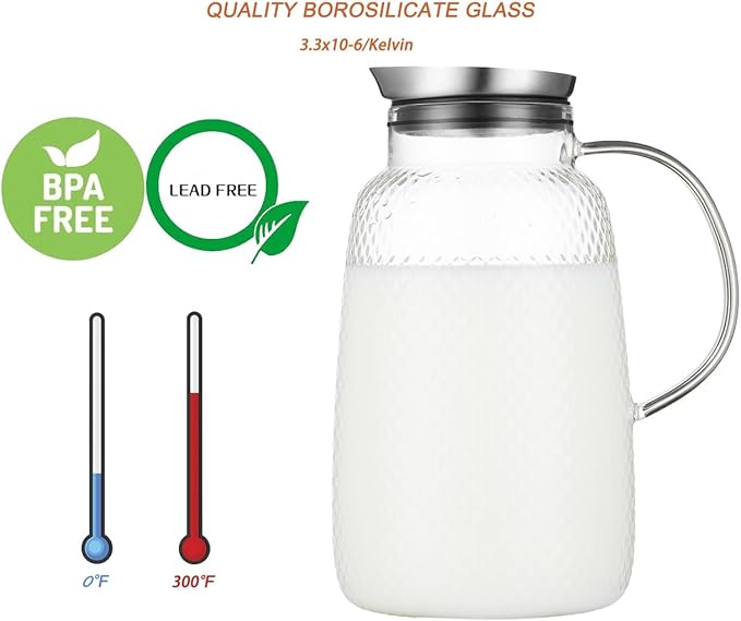 Purefold Pitcher with Lid, 78 oz Glass Jug with Stainless Steel Lid - Image 2