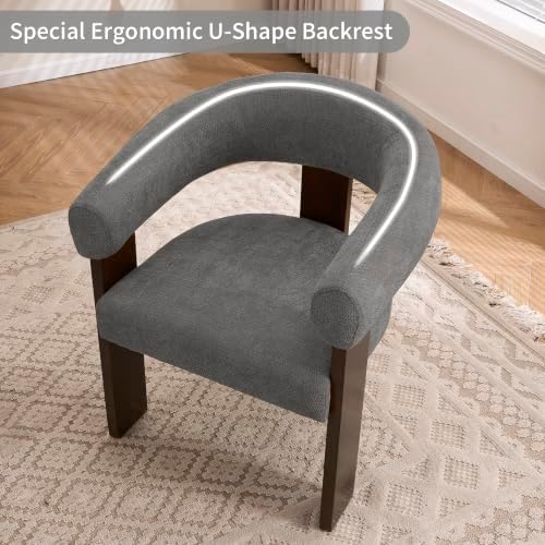 Accent Chairs Set of 2, Barrel Armchair, U-Shaped Backrest, Grey
