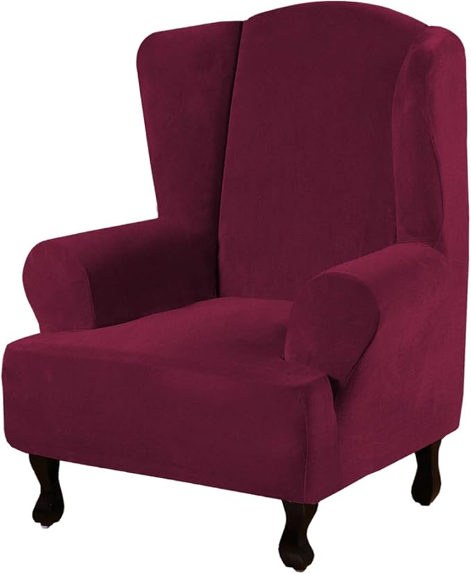 H.VERSAILTEX Wingback Chair Covers Velvet Plush Wing Chair Slipcover 1 Piece by HVERSAILTEX
