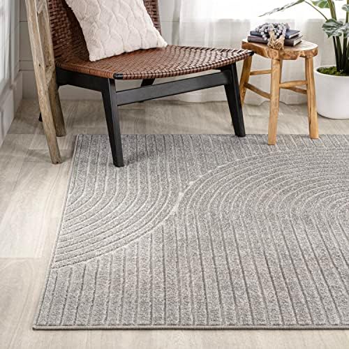 JONATHAN Y Hallie High-Low Curve Gray/Ivory Indoor/Outdoor Area Rug, 6x9, Min...
